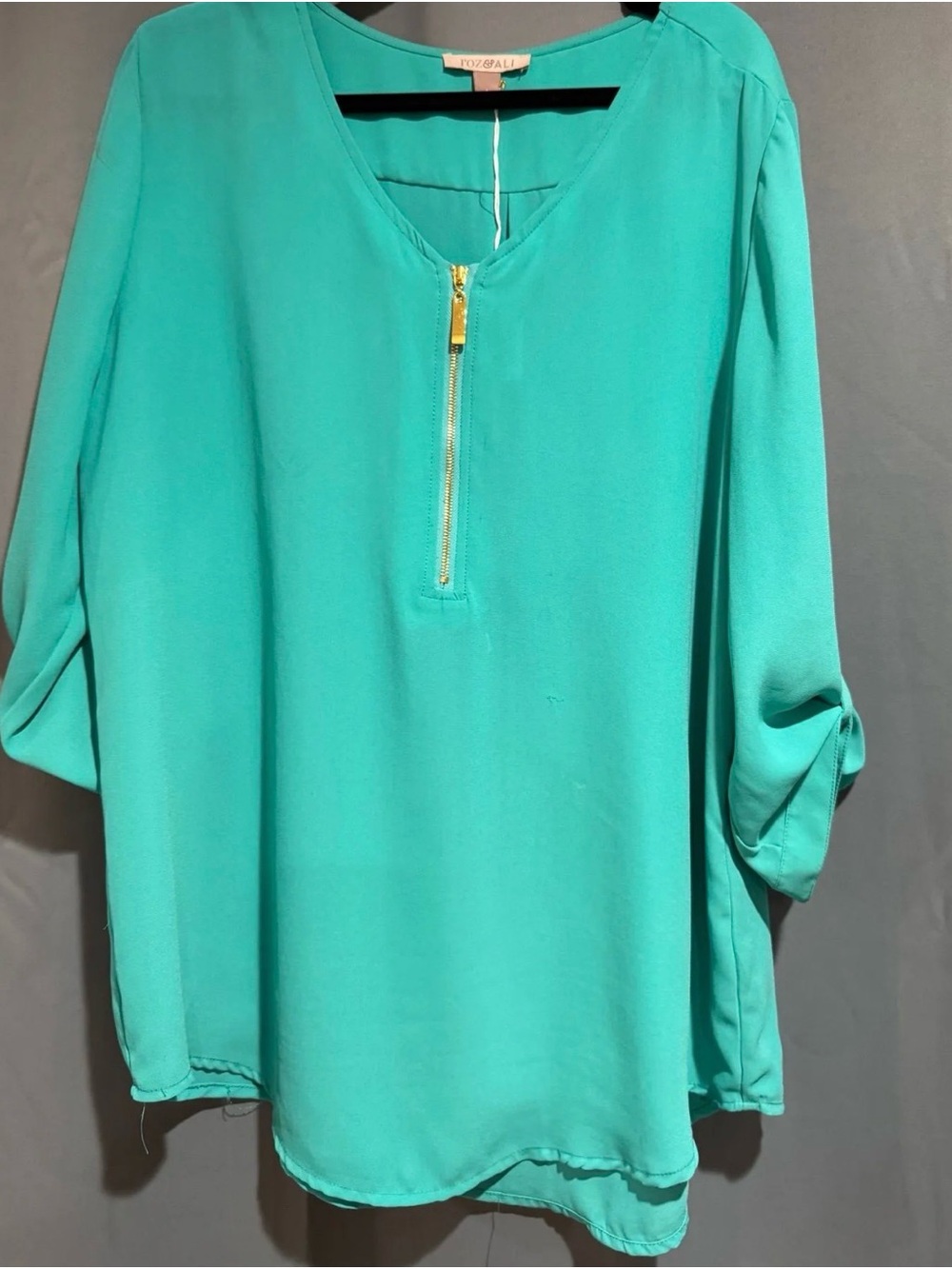 Roz & Ali Turquoise Zip-Front Blouse